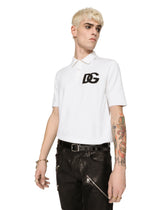 Wool polo-shirt with DG logo inlay - | Dolce & Gabbana