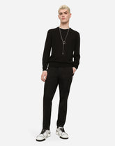 Cotton round-neck sweater with DG patch - | Dolce & Gabbana