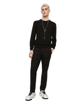Cotton round-neck sweater with DG patch - | Dolce & Gabbana