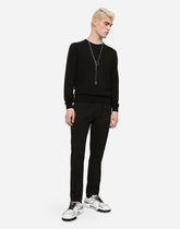 Cotton round-neck sweater with DG patch - | Dolce & Gabbana