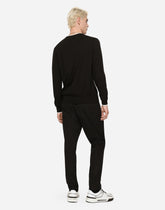 Cotton round-neck sweater with DG patch - | Dolce & Gabbana