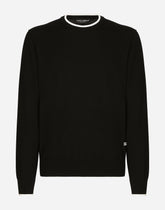 Cotton round-neck sweater with DG patch - | Dolce & Gabbana