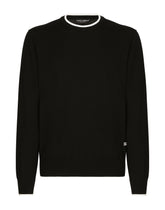 Cotton round-neck sweater with DG patch - | Dolce & Gabbana