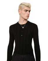 Silk and cotton granddad-neck sweater with DG patch - | Dolce & Gabbana