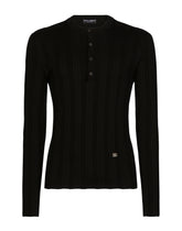 Silk and cotton granddad-neck sweater with DG patch - | Dolce & Gabbana