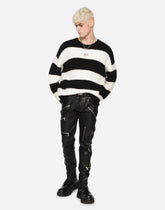 Round-neck alpaca wool sweater with DG patch - | Dolce & Gabbana
