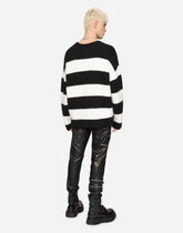 Round-neck alpaca wool sweater with DG patch - | Dolce & Gabbana