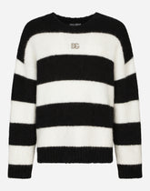 Round-neck alpaca wool sweater with DG patch - | Dolce & Gabbana