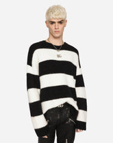 Round-neck alpaca wool sweater with DG patch - | Dolce & Gabbana