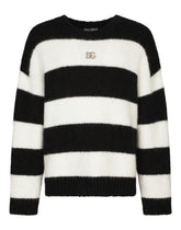 Round-neck alpaca wool sweater with DG patch - | Dolce & Gabbana