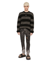 Round-neck striped cashmere sweater with DG patch - | Dolce & Gabbana