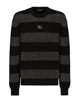 Round-neck striped cashmere sweater with DG patch - | Dolce & Gabbana