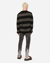 Round-neck striped cashmere sweater with DG patch - | Dolce & Gabbana