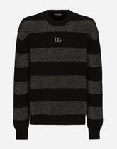 Round-neck striped cashmere sweater with DG patch - | Dolce & Gabbana