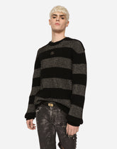 Round-neck striped cashmere sweater with DG patch - | Dolce & Gabbana