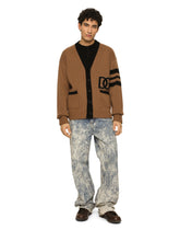 Wool fisherman’s rib cardigan with DG logo patch - | Dolce & Gabbana