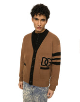 Wool fisherman’s rib cardigan with DG logo patch - | Dolce & Gabbana