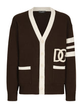 Wool fisherman’s rib cardigan with DG logo patch - | Dolce & Gabbana