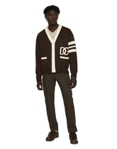 Wool fisherman’s rib cardigan with DG logo patch - | Dolce & Gabbana