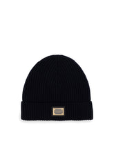 Knit cashmere hat with branded plate - | Dolce & Gabbana