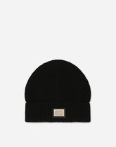 Knit cashmere hat with branded plate - | Dolce & Gabbana