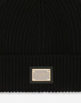Knit cashmere hat with branded plate - | Dolce & Gabbana