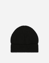 Knit cashmere hat with branded plate - | Dolce & Gabbana