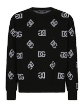 Round-neck technical jacquard sweater with DG detailing - | Dolce & Gabbana