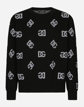 Round-neck technical jacquard sweater with DG detailing - | Dolce & Gabbana