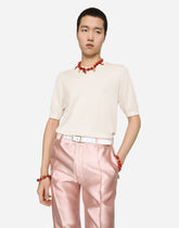 Short-sleeved round-neck sweater with DG logo - | Dolce & Gabbana