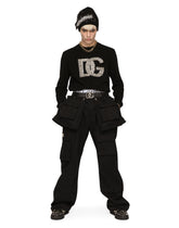 Round-neck cashmere sweater with DG logo and studs - | Dolce & Gabbana