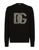 Round-neck cashmere sweater with DG logo and studs - | Dolce & Gabbana