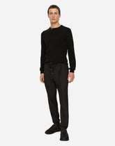 Stretch wool round-neck sweater with DG hardware - | Dolce & Gabbana