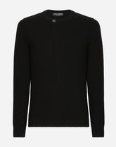 Stretch wool round-neck sweater with DG hardware - | Dolce & Gabbana