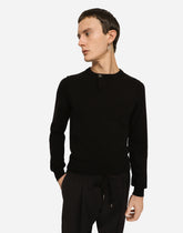Stretch wool round-neck sweater with DG hardware - | Dolce & Gabbana
