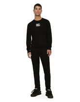 Wool round-neck sweater with DG logo inlay - | Dolce & Gabbana