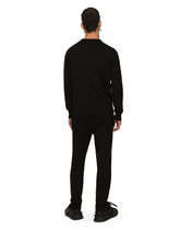 Wool round-neck sweater with DG logo inlay - | Dolce & Gabbana