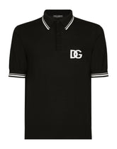 Wool polo-shirt with DG logo inlay - | Dolce & Gabbana