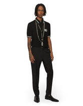 Wool polo-shirt with DG logo inlay - | Dolce & Gabbana