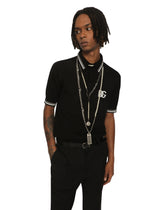 Wool polo-shirt with DG logo inlay - | Dolce & Gabbana