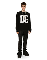Round-neck wool sweater with DG logo inlay - | Dolce & Gabbana