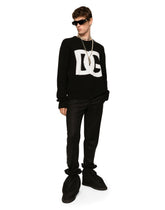 Round-neck wool sweater with DG logo inlay - | Dolce & Gabbana