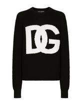 Round-neck wool sweater with DG logo inlay - | Dolce & Gabbana