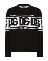 Wool jacquard round-neck sweater with DG logo - | Dolce & Gabbana