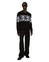 Wool jacquard round-neck sweater with DG logo - | Dolce & Gabbana