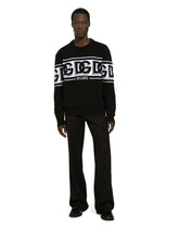 Wool jacquard round-neck sweater with DG logo - | Dolce & Gabbana