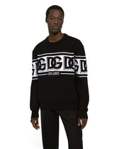Wool jacquard round-neck sweater with DG logo - | Dolce & Gabbana