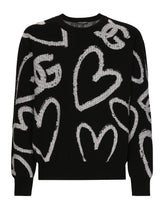 Round-neck jacquard sweater with DG heart detailing - | Dolce & Gabbana