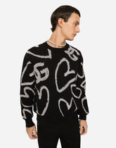 Round-neck jacquard sweater with DG heart detailing - | Dolce & Gabbana