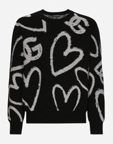 Round-neck jacquard sweater with DG heart detailing - | Dolce & Gabbana